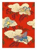Illustration of Butterflies on Red and White Background