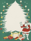 Greeting Card with Santa Claus and Christmas Tree