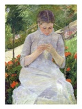 Young Woman Sewing in the Garden