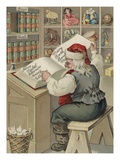 Christmas Postcard with Santa Checking Book of Names