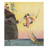 Illustration of Captain Hook Falling Overboard by Roy Best