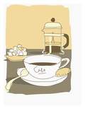 coffee pot with cup and sugar cubes