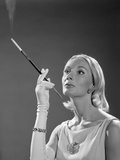 1960s Elegant Woman Wearing Gown With French Cigarette Holder