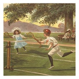 Illustration of Children Playing Lawn Tennis
