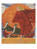 Magazine Illustration of Woman Running with Two Dogs