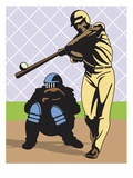 A Baseball Player Taking a Swing with a Catcher in the Background