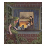 Illustration of Peter Pan Watching Happy Family by Roy Best