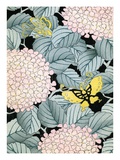 Illustration of Hydrangeas and Butterflies