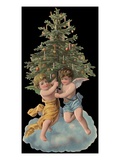 Die-Cut Scrap with Cherubs Holding Christmas Tree