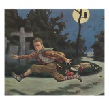Illustration of a Frightened Boy on Halloween by Douglass Crockwell