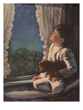 Illustration of Boy Looking at Night Sky