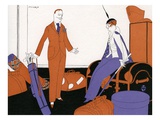 Illustration of Wealthy Couple with Luggage about to Leave on Vacation by L Fellows