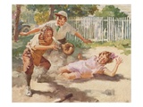 Illustration of Children Playing Baseball