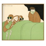 Illustration of Race Car Drivers in a Racecar with Goggles On by L Fellows
