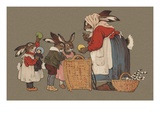 Postcard of Mother Rabbit with Easter Eggs