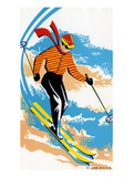 Broom Label of Skier on Ski Slope