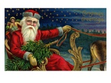 Christmas Greetings with Santa Claus Holding Reins