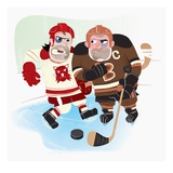 hockey players elbowing each other on the ice