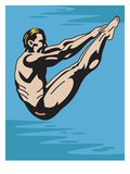 A Man in Mid Air Diving into a Pool