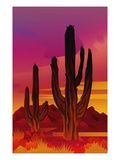 view of cactuses silhouetted against sunset sky in desert