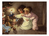 Christmas Postcard with Children Looking at Toys by Monique Martin