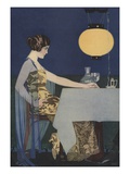 Illustration of Woman at Table with Lantern by Coles Phillips