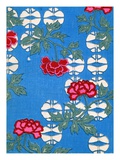 Illustration of White Lanterns and Peonies on Blue Background