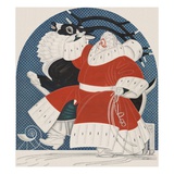 Magazine Illustration of Stylized Santa with Reindeer