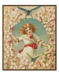 Victorian Illustration of Girl Surrounded by Flowers