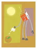 Robot watering a plant