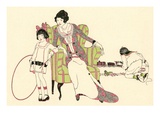 Illustration of Mother with Son and Daughter Playing Games by Harry Linnell