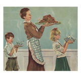 Illustration of Mother and Children Carrying Thanksgiving Dinner by Douglass Crockwell