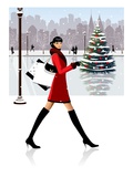 Side profile of a woman carrying shopping bags