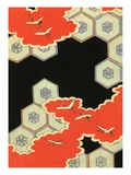 Illustration of Red Clouds with Cranes on a Black Background
