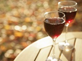 Two Glasses of Red Wine on Garden Table
