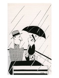 Illustration of Couple on Rainy Roof of Double-Decker Bus by Anne Harriet Fish