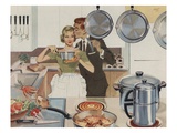 Magazine Illustration of Husband Kissing Wife in Kitchen