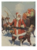 Illustration of Santa and His Sleigh by Frank E Schoonover