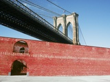 Brick Building under Brooklyn Bridge