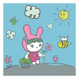 Bunny rabbit picking spring flowers