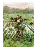 Illustration of Boys in Rugby Scrimmage
