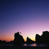 Silhouette of Stacks and Tree against Colorful Evening Sky
