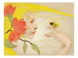 Woman with bee on finger