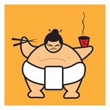 Sumo eating bowl of noodles