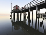 Fishing pier at low tide in a calm bay