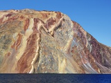 Sedimentary layered mountains on Ymer Island in Greenland