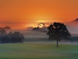 Foggy landscape at sunrise