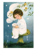 Illustration of Girl Sitting on Mushroom by Margaret Evans Price