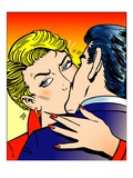 Woman Kissing Man While Crossing Her Fingers