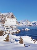 Coastal mountains in the Lofoten Islands in new snow